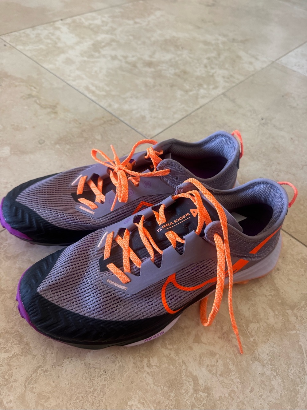Nike Trail Running Sneakers in Purple with Bright Orange Accents
